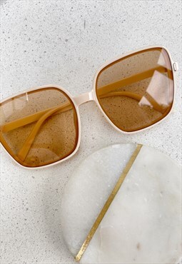 Beige Pink Oversized Square Retro Sunglasses