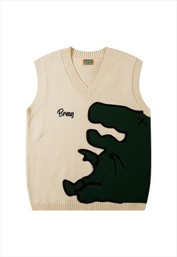 Dragon patch sleeveless sweater fluffy knitwear gilet jumper