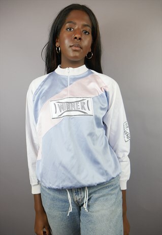 WHITE 'WINNERS' 1/4 ZIP WITH PASTEL PINK & BLUE PANELLING