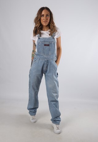 VINTAGE DENIM DUNGAREES WIDE STRAIGHT LEG UK S 10 (93F)
