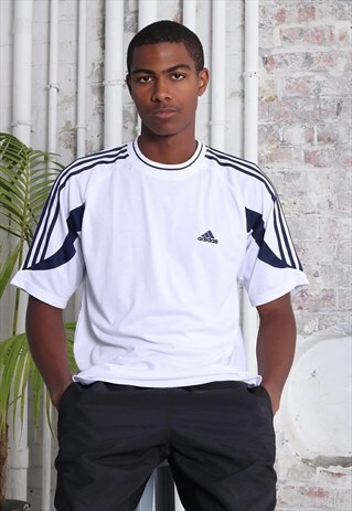 VINTAGE ADIDAS LOGO 3 STRIPE T-SHIRT WHITE