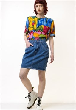 High Waisted Denim Zip Fastens Mini Skirt 5402