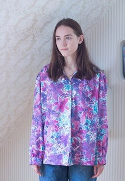 Bright purple and pink floral vintage shirt