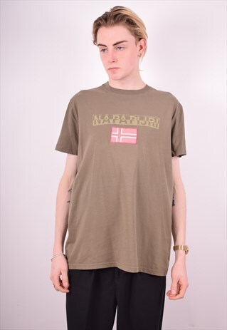 NAPAPIJRI MENS VINTAGE T-SHIRT TOP LARGE GREEN 90'S