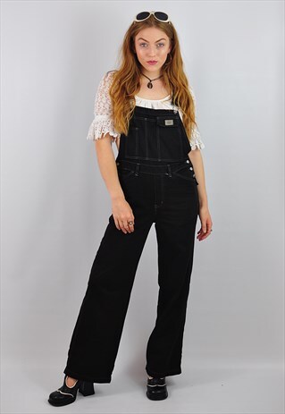 VINTAGE BLACK CALVIN KLEIN DENIM DUNGAREES OVERALLS