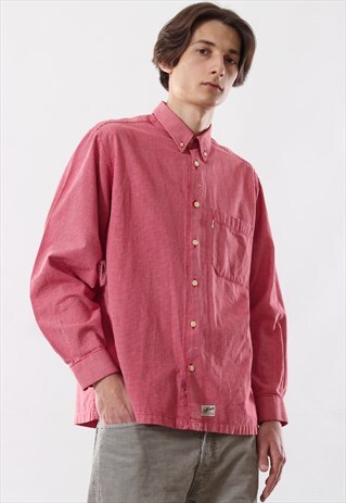 VINTAGE MENS LEVIS PLAID CHECK LONG SLEEVE CASUAL SHIRT