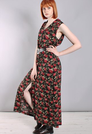 VINTAGE 90S FLORAL PRINT BUTTON SHIRT MAXI DRESS