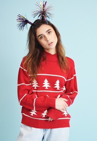 VINTAGE 90'S RETRO CHRISTMAS TREE PATTERN KNIT JUMPER