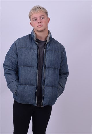 VINTAGE 90'S DENIM PUFFA DOWN FILLED JACKET SIZE MEDIUM