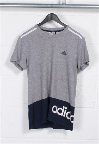 Vintage Adidas T-Shirt in Grey Print Sports Tee Medium
