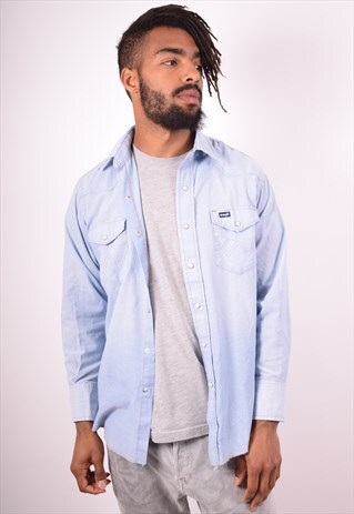 WRANGLER MENS VINTAGE SHIRT LARGE BLUE 90S