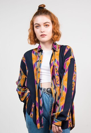 90'S BRIGHT ABSTRACT PATTERN LONG SLEEVE SHIRT