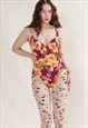 VINTAGE 60S FLORAL SWEETHEART NECKLINE SWIMSUIT UNION MADE S