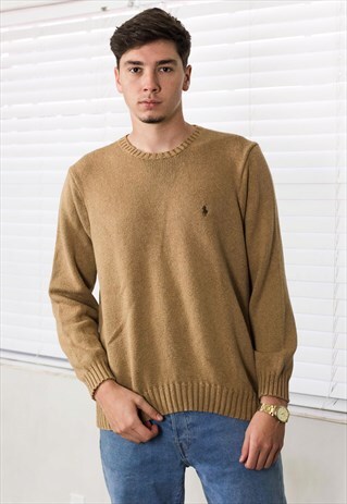 VINTAGE POLO RALPH LAUREN SWEATER JUMPER LOGO 90S L 19.3