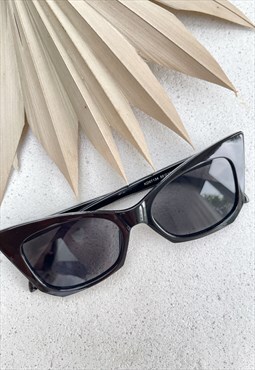Square Narrow 90s Black Cat Eye  Retro Sunglasses