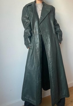 Vintage Green Leather Matrix Oversized Long Coat