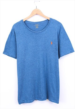 Vintage Ralph Lauren T Shirt Blue Short Sleeve With Logo 90s