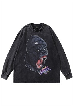 Gorilla t-shirt vintage wash top money print long grunge tee