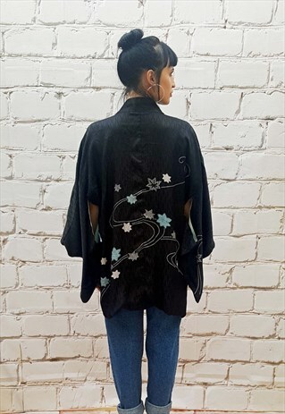 VINTAGE SHORT BLACK KIMONO JACKET