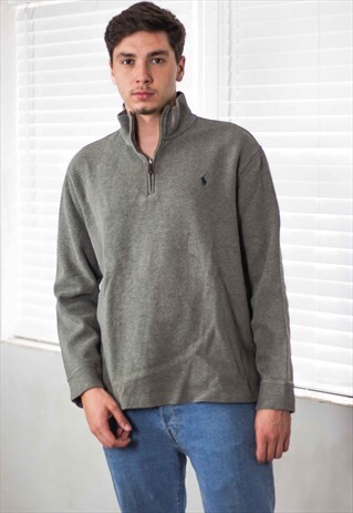 VINTAGE POLO RALPH LAUREN 1/4 ZIP JUMPER LOGO 90S XL 20.9