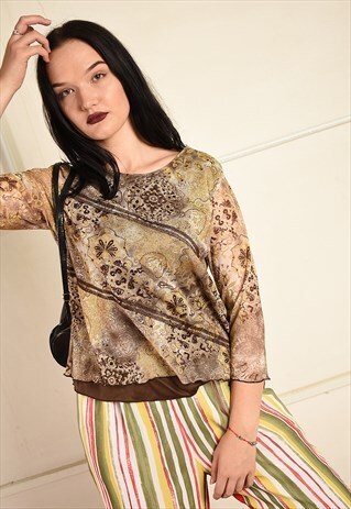VINTAGE Y2K KITSCH EASTERN INSPIRED MESH TOP