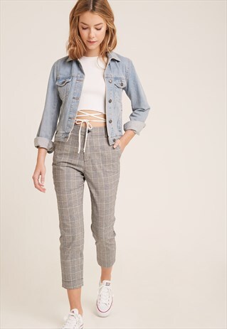 SUBDUED CHEKERED TAPERED PANTS