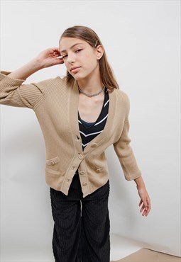 Vintage 90s Preppy Striped Slim Button Up Cardigan Women