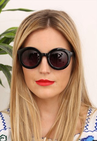 BLACK ROUND OVERSIZED SUNGLASSES