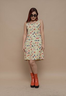 Vintage 90s Grunge Sleeveless Ditsy Floral Mini Dress S/M