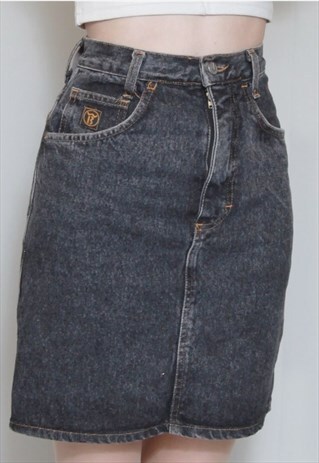 VINTAGE 1990'S BLACK WIT BOY DENIM PENCIL SKIRT