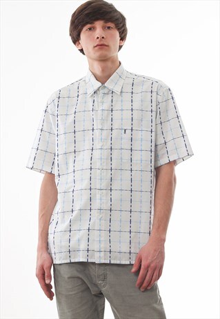 VINTAGE YVES SAINT LAUREN 90S WHITE BLUE CHECKED YSL