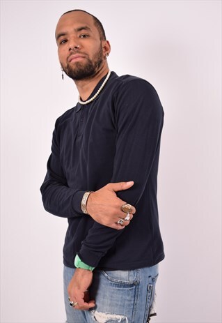 VINTAGE CHAMPION POLO SHIRT LONG SLEEVE NAVY BLUE