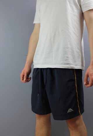 VINTAGE KAPPA SHORTS IN NAVY WITH EMBROIDERED LOGO, POCKETS,