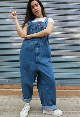 DICKIES MID BLUE DENIM RELAXED FIT DUNGAREE OVERALLS