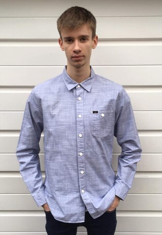 MENS VINTAGE LIGHT BLIUE CHECKED LEE LONG SLEEVE SHIRT TOP