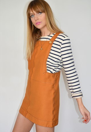 VINTAGE 90S PETITE ORANGE PINAFORE DUNGAREES DRESS