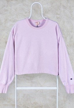 Vintage Champion Pink Sweatshirt Cropped Reverse Weave Med
