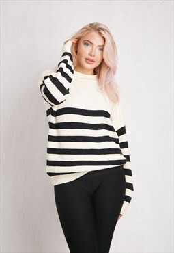 Beige And Black Over Size Long Sleeve Knitted Jumper