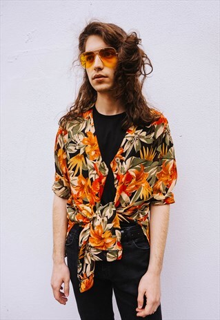 VINTAGE COLORFUL FLORAL PATTERNED SEE-THROUGH SHIRT