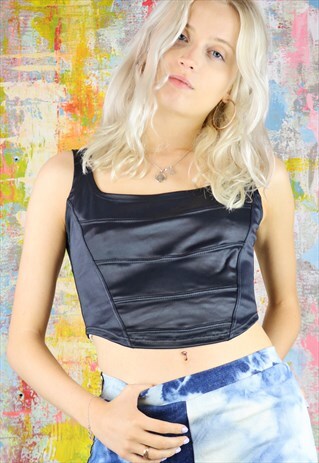 BLACK SATIN BUSTIER TOP