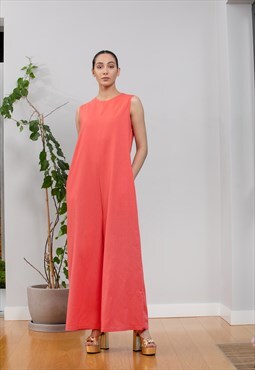 Linen Loose Fit Watermelon Jumpsuit with Pockets