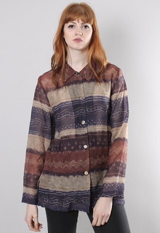 VINTAGE 90S SHEER PATTERNED TEXTURED SHIRT BLOUSE TOP