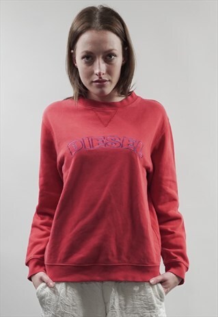 VINTAGE 90'S DIESEL LOGO RED SWEATER