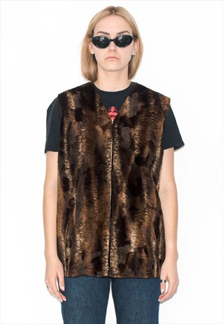 VINTAGE 90S FAUX FUR ZIP-UP VEST IN BROWN