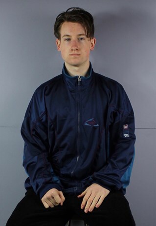 VINTAGE PUMA WINDBREAKER TRACK JACKET IN BLUE WITH POCKETS A