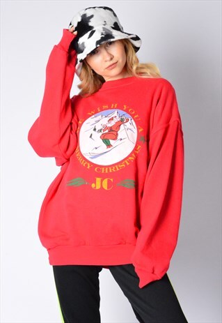 VINTAGE 80S RED SKI CHRISTMAS SWEATSHIRT