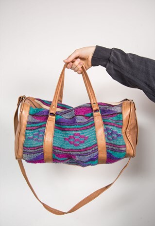 VINTAGE 90'S COLOURFUL AZTEC PATTERN HOLDALL SHOULDER BAG