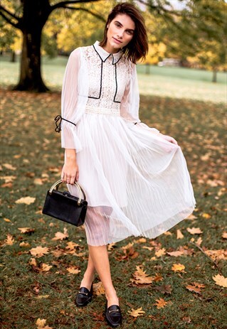 LACED MESH MIDI DRESS