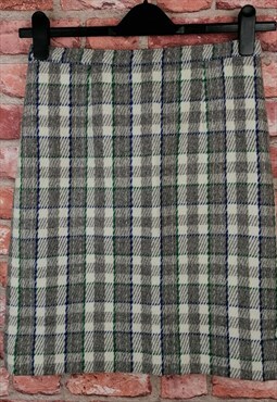 Vintage 70s Grey Wool Check Secretary Short Mini Skirt