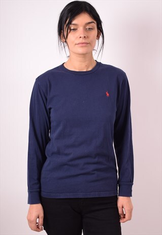 POLO RALPH LAUREN WOMENS VINTAGE TOP MEDIUM BLUE 90S